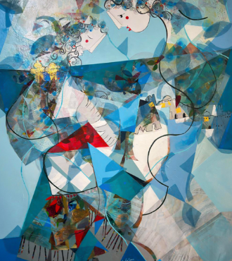 Le retour au niveau de l'écoute - Original Acrylic Painting on Canvas - 55.1 x 39.4 in